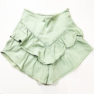 Mother The Ruffle Mini Skirt Loden Frost Denim Size 26